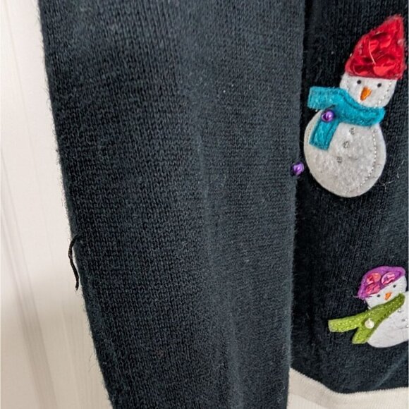 All Points Snowman Cardigan Womens Size Large Black Beaded Christmas Winter - Picture 4 of 13